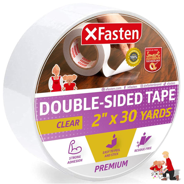 XFasten Clear Double Sided Tape, Removable, 2-Inch by 30-Yards, Ideal for Gift Wrap, Carpets, Woodworking