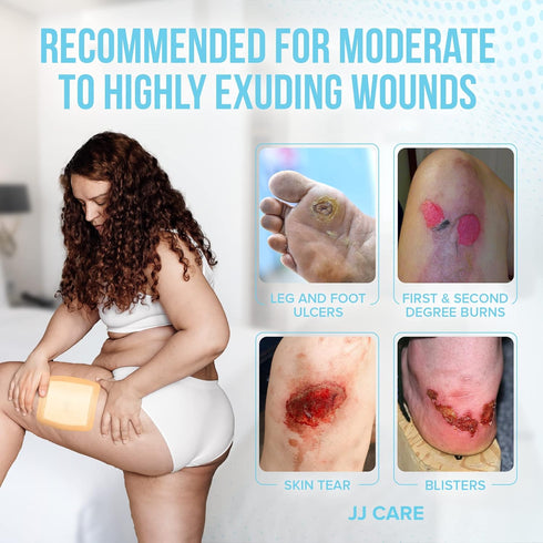 JJ CARE Silicone Foam Dressing 6x6, Pack of 5, Waterproof Wound Dressing with Adhesive Border