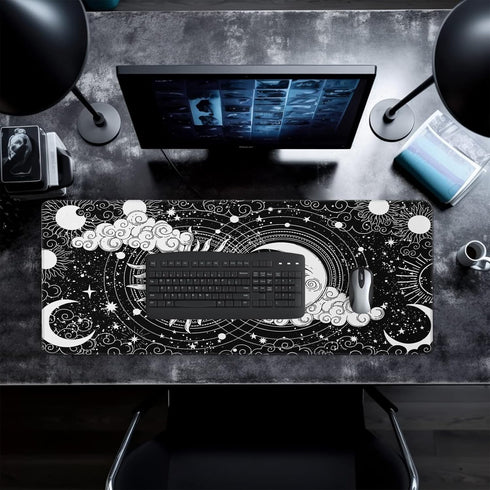 Magic Astrology Extended Big Mouse Pad, 31.5x11.8 Inch Gaming Desk Pad, Black Mousepad with Non-Slip Base