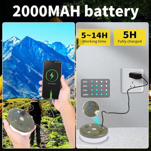 ZQHGMM 32.8ft 8 4-in-1 Warm Camping String Lights, Rechargeable Retractable String Lights, Waterproof Indoor/Outdoor