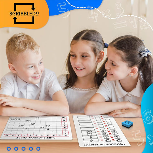 SCRIBBLEDO Dry Erase Division Multiplication Chart Whiteboard, Double Sided Times Table Math Manipulatives for Kids