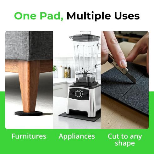 XCEL Anti Vibration Pads, Self Stick Adhesive Foam Rubber Sheets for Appliances and Furniture (Black, 6x6x1/8 in, 8)