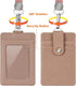 Leather ID Badge Holder Wallet Case with Neck Lanyard/Strap, 3 Card Slots & Retractable Badge Reel (Rose Gold)