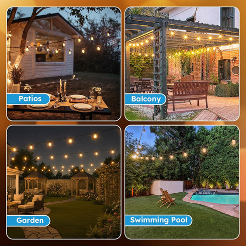 S11 50FT, 16 Bulbs 2700K Dimmable GvvooHome LED Outdoor String Lights Shatterproof & Waterproof Patio Lights