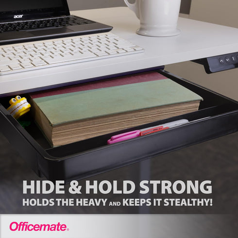 Officemate Large Self-Adhesive Under Desk Drawer - Black, 12.5" x 10.75" x 1.875" (22552)