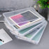 BTSKY 4 Pack A4 Plus Clear Plastic Stackable Storage Box, Desk Paper Magazine Container with Buckle for Organizing