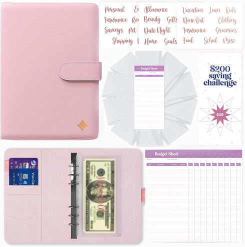 SOUL MAMA Budget Binder with Cash Envelopes, Pink Money Organizer for Budgeting, Money Saving Binder