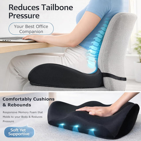 Tailbone X Large Memory Foam Seat Cushions for Office Chairs, Long Sitting Pressure Relief Ergonomic Office Chair