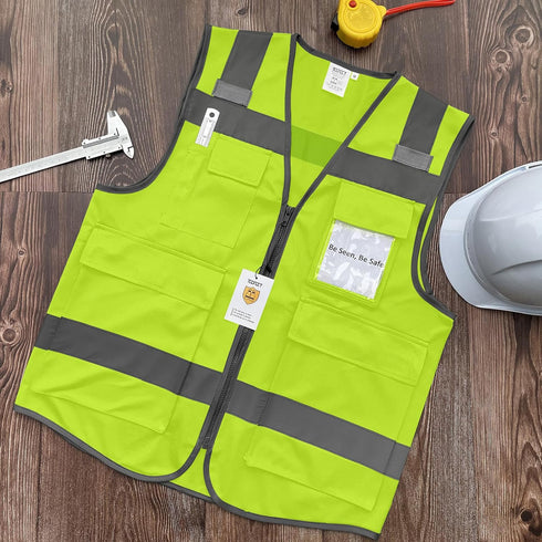 TCCFCCT Reflective Safety Vest for Men, 5 Pockets Durable High Visibility Construction Vest, ANSI/ISEA Standards,