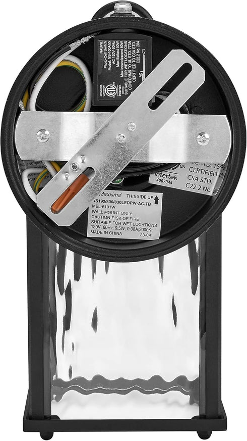 650 3000K Maxxima LED Porch Lantern Outdoor Wall Light, Black with Clear Water Glass, Photocell Sensor, Lumens, Dusk