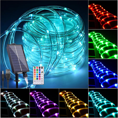 33FT Solar Rope Lights Outdoor Waterproof, 18 Colors Changing Trampoline Light Solar
