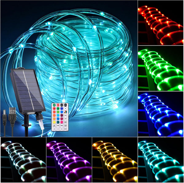 33FT Solar Rope Lights Outdoor Waterproof, 18 Colors Changing Trampoline Light Solar