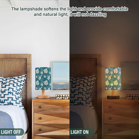 ALAZA Bedside Table Lamp for Bedroom Teal Hawaiian Floral Nightstand LED Light Lamps with USB Port Linen Fabric Shade