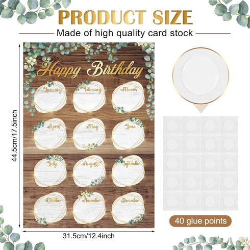 Spakon 2 Pcs Eucalyptus Happy Birthday Chart Birthday Poster for Classroom 17.5''x12.4'' Birthday Classroom Calendar Bulletin Board Classroom Decorations for Back to School Supply