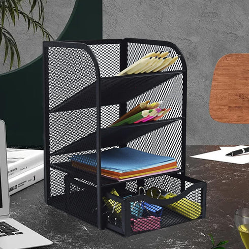 Multi-Functional Mesh Desk Organizer, Pen Holder for Desktop, Stationary Storage Rack for Home Office Art Supplies