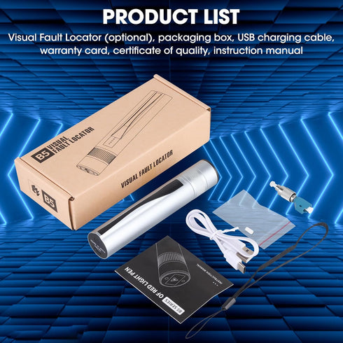 Fiber Tester 5Km Visual Fault Locator with Li-ion Battery and USB Type-C Charge, Includes FC to LC Adapter