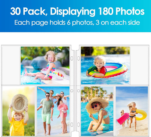 MaxGear 30 Pack 4 x 6 Photo Sleeves for 3 Ring Binder, Heavy-Duty Archival Protectors for 180 Pictures