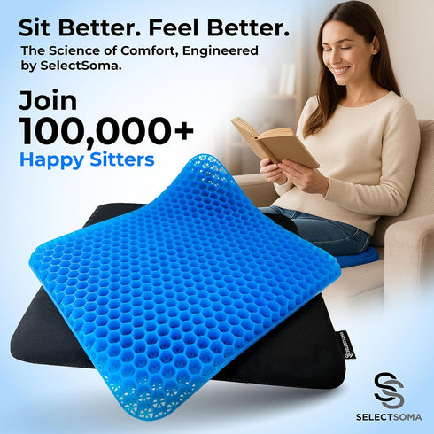 Tailbone SelectSoma Double-Thick Gel Seat Cushion for Long Sitting Pressure Relief for Back, Sciatica, Coccyx, Pain