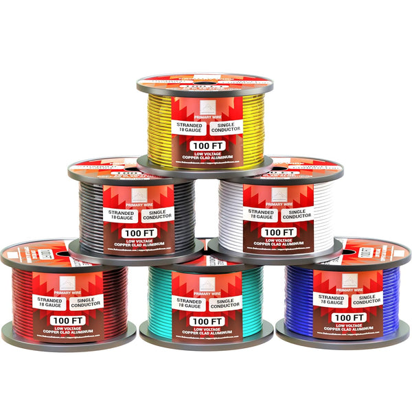 18 Gauge Wire Combo 6 Pack (600ft Total) 100ft Per Roll, 12V