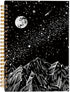 Mountains Moon Celestial Starry Night Notebook, Boho Dark Aesthetic Journal, Black and White Spiral Notebook 5.5x8.3