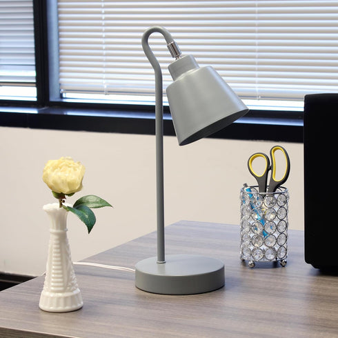 LD1079-GRY 16" Simple Designs Sleek Essentials Metal Looped Desk Task Lamp with Adjustable Shade, for Office, Desk