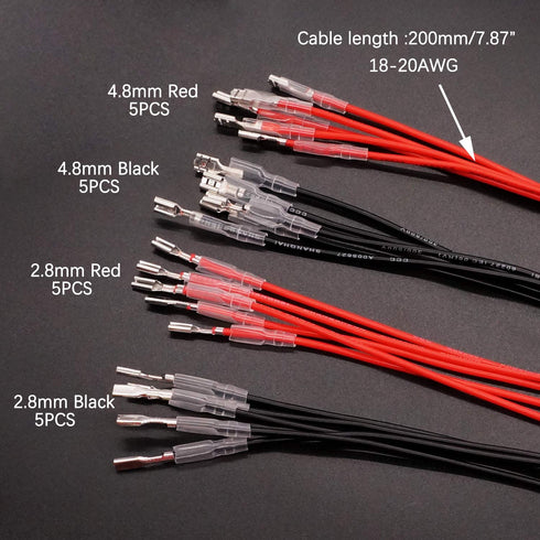Twidec 20Pcs Female Spade Crimp Terminal, 2.8mm and 4.8mm with Insulating Sleeve and Wire Red + Black Assortment Kit
