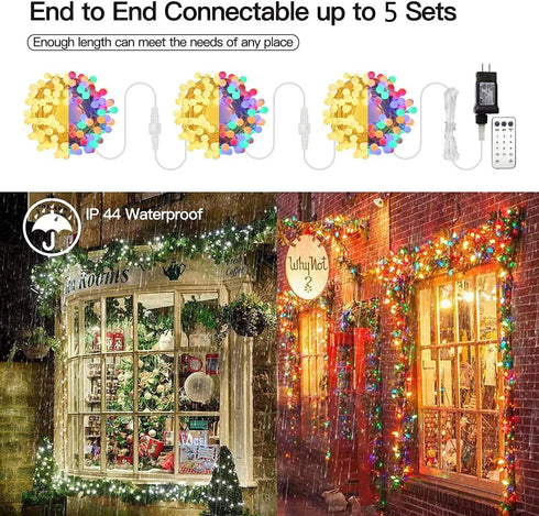 65.6ft 150 11 IP44 RaThun Color Changing String Lights, LED Multicolor & Warm White Globe Lights with Remote, Modes