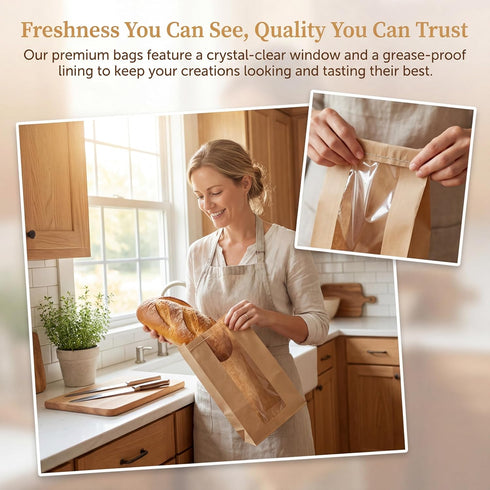 20 Pack 13.7x8.3x3.5 Inches Packaging (60) Bread Bags for Homemade Bread, Sourdough Bread Bags with Clear Window & Tin