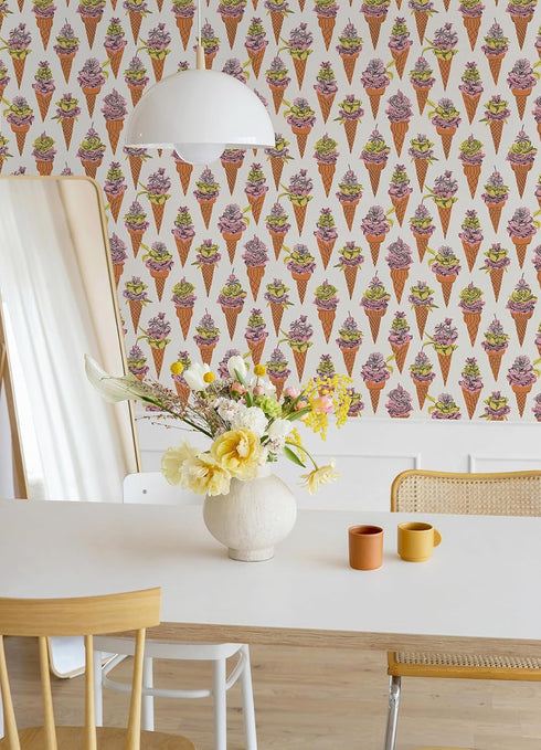 Orange Floral Ice Cream Peel and Stick Wallpaper