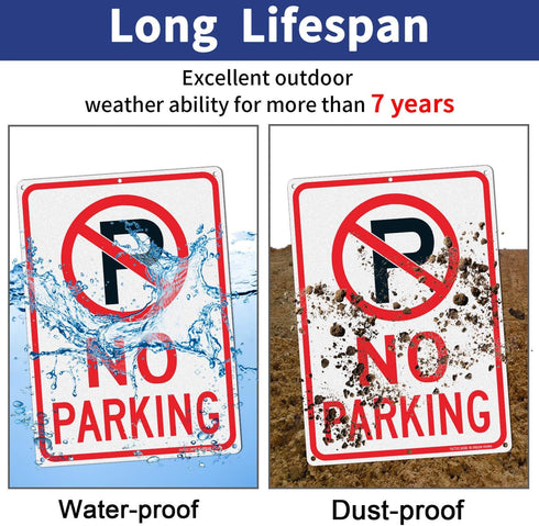 No Parking Sign with Symbol, 14 x 10 Inches Reflective Aluminum, UV Protected, Weather Resistant, Easy to Mount