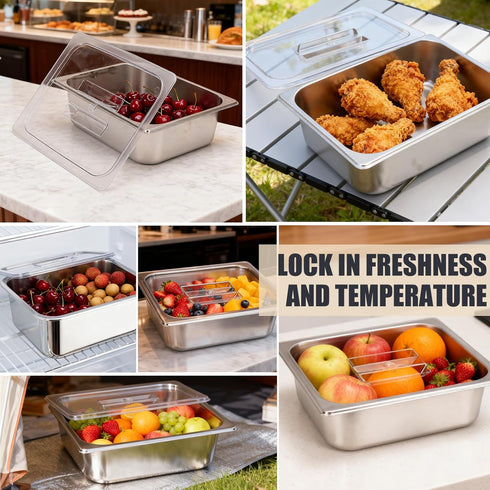 6-Pack 1/2 12.8x10.4'' Commercial Size Polycarbonate Food Pan Lids with Handle, Clear Steam Table Hotel Pan Cover