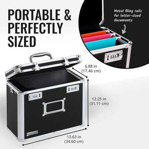 Vaultz File Organizer Storage Box, 14 x 7 x 12.19 Inch, Portable Locking Storage Totes with Dual Combination Locks