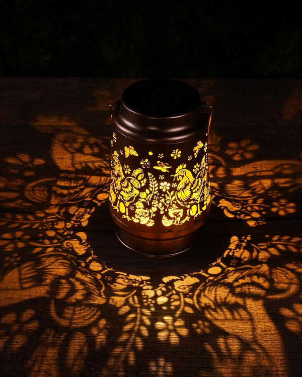 Chicken Solar Lantern Outdoor - Rooster Decor Waterproof Hanging Lights Decorative Metal