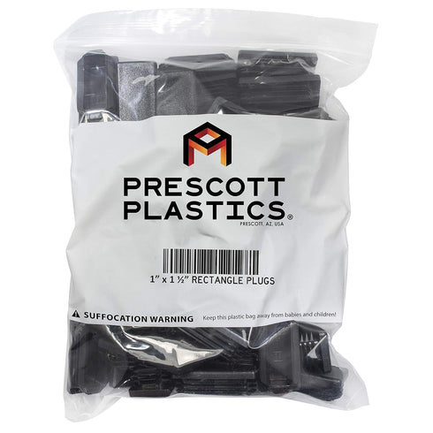 Prescott Plastics 1" x 1 1/2” Ribbed Plastic Hole Caps, 10 Pack, Durable Black Rectangular End Caps for Indoor Outdoor
