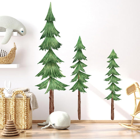 Large Pine Tree Wall Decals Peel and Stick Watercolor Extra Large Tree