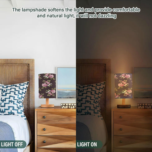 ALAZA Pink Rose Floral on Black Background Table Lamp for Bedroom USB Port Bedside Lamp Small Nightstand Desk Lamp