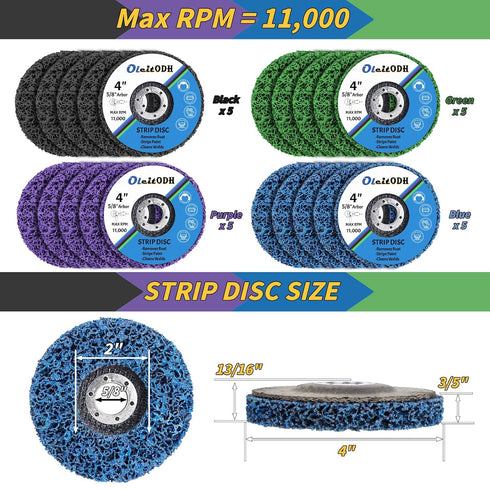 20 Pcs 4" x 5/8" Strip Discs Bulk for Paint Stripping and Rust Removal Wheels for Angle Grinders