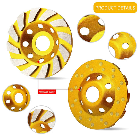3 Pieces 4 Inch Diamond Cup Grinder, Heavy Duty Turbo Diamond Grinding Cup Wheel for Angle Grinder