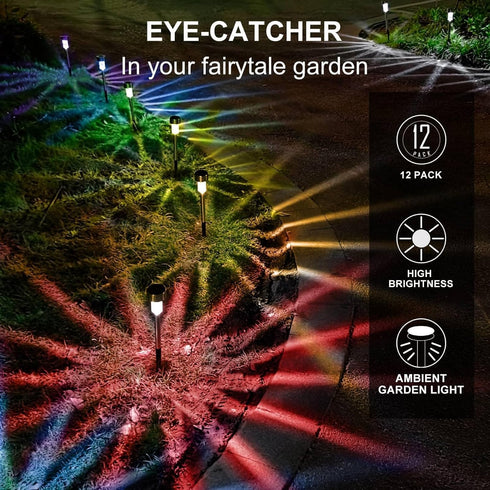 12 Pack Dream Master Solar Lights Outdoor Waterproof, Stainless Steel LED Landscape Lighting, Solar Garden Lights
