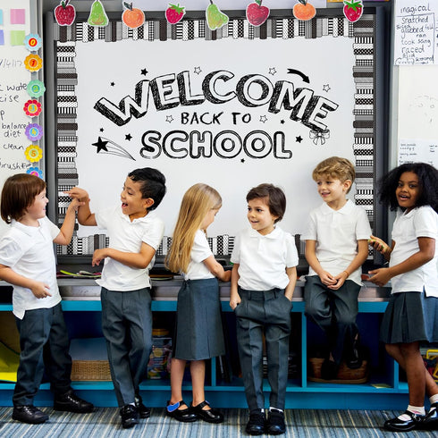 65.6 FYSUIMU Ft Back to School Bulletin Board Border Black White Book Bookshelf Die Cut Border Trim Roll for First Day