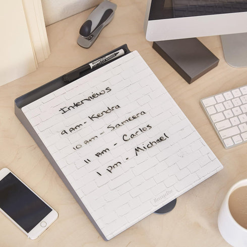 ECR4Kids MessageStor Dry-Erase Glass Board - Memo Station Desk Organizer, White Brick for Office Use