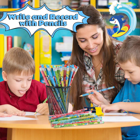 Geyee 36 Pcs Space Pencils for Kids, Assorted Shark Novelty Wood Pencils for Classroom Supplies