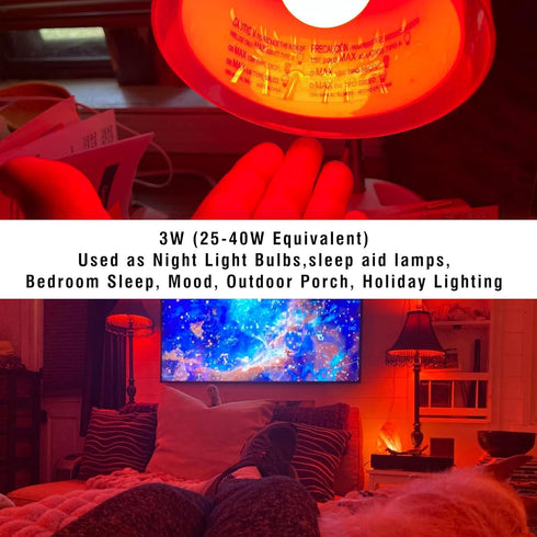 Bulbs 625nm 25w-40w 3W 300lm, E26 Non-Dimmable, 2Pack Red Light for Sleep, Red Night Lighting Equivalent, Blue Light
