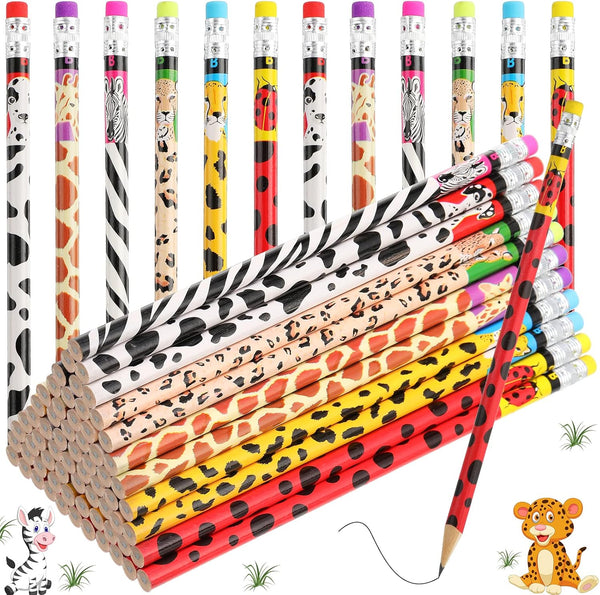 Zhehao 36 Pcs Jungle Theme Pencils, Animal Print Pencils with Eraser, Bulk Safari Pencils for Kids