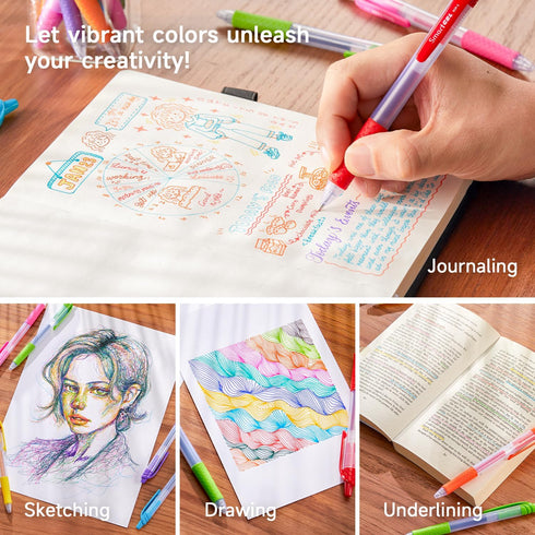Lineon 20 Colors Gel Pens, Retractable Medium Point (0.7mm) with Grip, Smooth Writing for Adults and Kids Journals