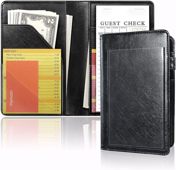 Mymazn Server Book with Photo Pocket, Waiter Wallet, Server Pads Organizer, Guest Check Book Holder (Black)