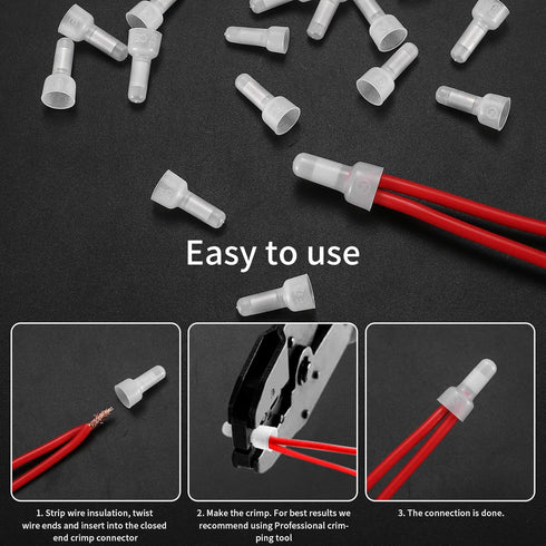 250 Pcs Closed End Crimp Connectors, Nylon Insulated Wire Crimp Cap Connectors for 22-16/16-14/12-10 AWG Gauge (CE1,