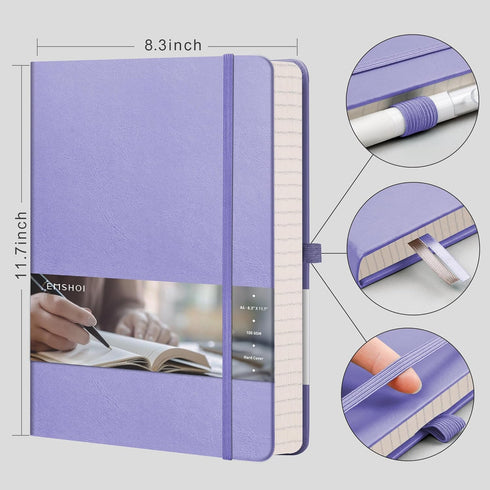 EMSHOI Lined Journal Hardcover Notebook 8.5 x 11-192 Pages A4 Large College Ruled Notebooks for Work, 100gsm Thick Leather Journals for Women Men Writing Journaling, Light Purple