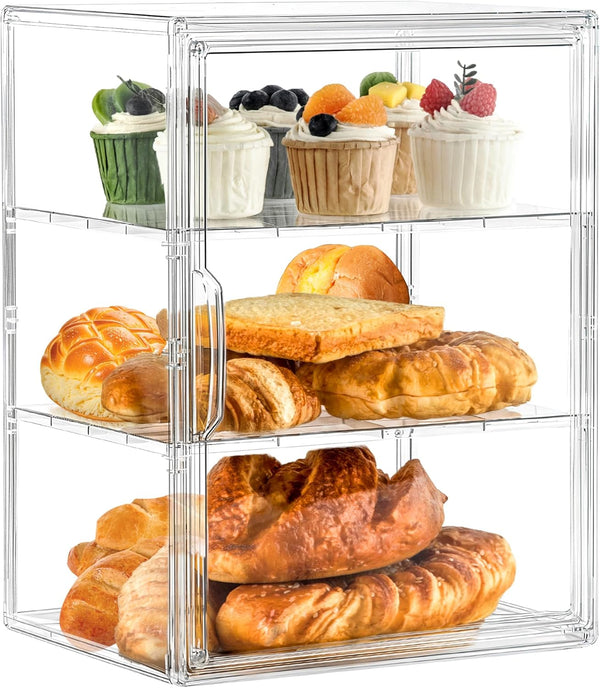 SANKEU Bakery Pastry Display Case 3 Layer Large Clear Bread Box For
