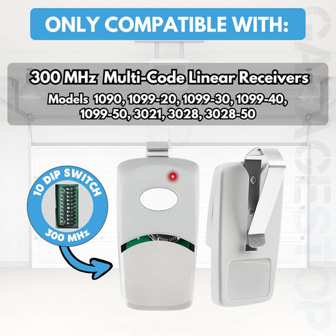 3X 308911, 10 300MHz, for Multicode Linear dip Switch Gate Opener Remote Multi Code Garage Door Opener Remote, Garage